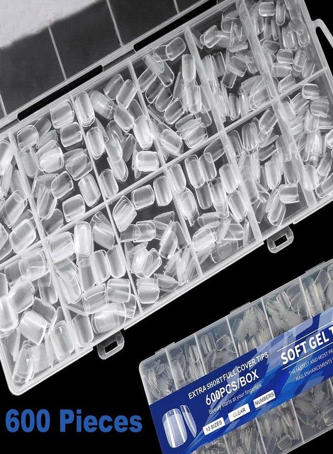 بلو زو أظافر جل ناعمة من بلو زو، قصيرة جدًا ومربعة الشكل، 600 قطعة، أظافر أكريليك نصف لامعة بتغطية كاملة، أظافر شفافة قابلة للضغط، مناسبة لتطويل الأظافر، مانيكير منزلي، صالون تجميل، أظافر صناعية، 12 مقاسًا - Image 5